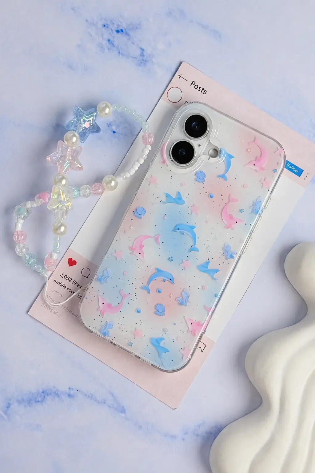 قاب Pastel Star Dolphin با آویز (کدC2251)