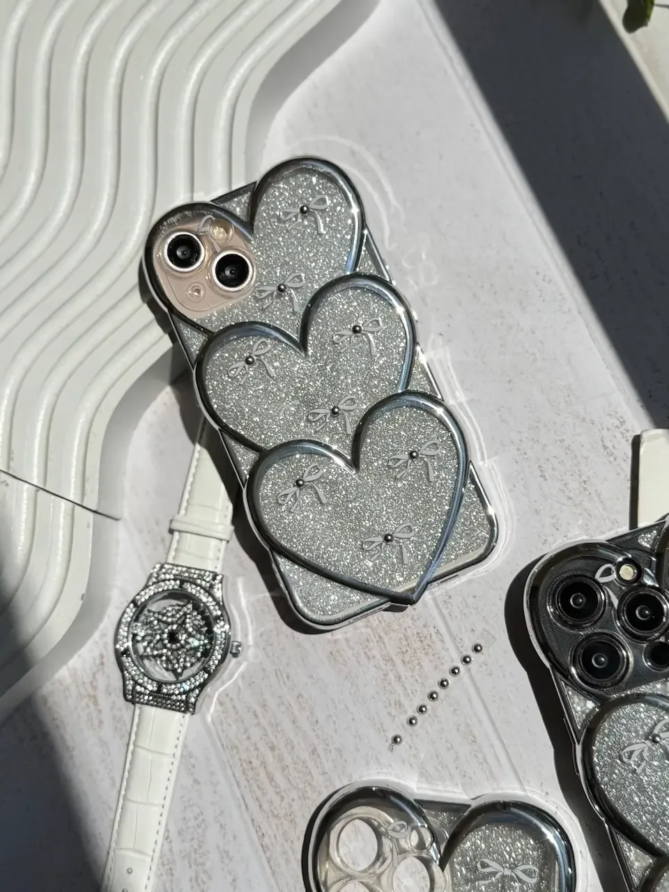 قاب قلبی اکلیلی پاپیونی نگین برجسته (کدC1823) - Image 4